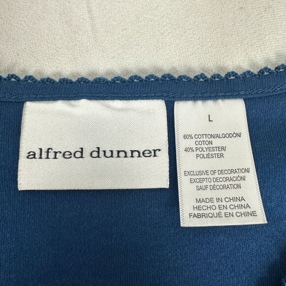 Alfred Dunner Womens Lapis Blue Embroidered V-Neck Top Size L - Picture 4 of 8